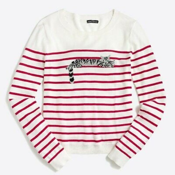J. Crew Mercantile Striped Cat Print Sweater Sz XS - Picture 3 of 7